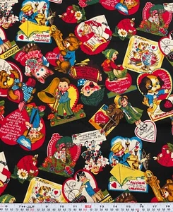 Vintage 1996 Love Notes for Hi-Fashion Fabrics Black Cotton Fabric 53" x 43" - Picture 1 of 2