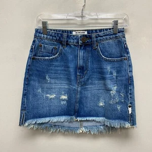 One Teaspoon Womens Pacifica 2020 High Waist Distressed Denim Mini Skirt 26 NEW - Picture 1 of 12