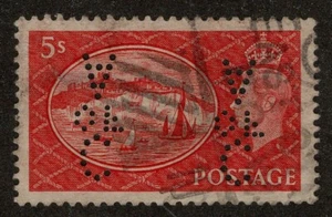 Gran Bretaña 1951 SG510 5/- Rojo Blanco Acantilados Dover KGVI perf CofA invertido VFU - Imagen 1 de 1