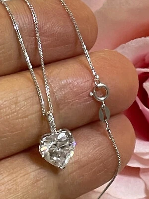 Collar Colgante Corazón Diamante Oro Blanco 18k Mujer Día Regalos para su Cumpleaños Foto 1 de 4