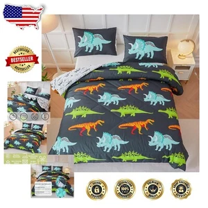 Twin Size Dinosaur Print Comforter Set - Cute, Breathable & Easy Care - Picture 1 of 11