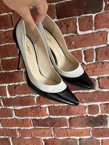 Max Mara Heels Shoes Women's Leather Black & White Size 37,5 Excellent Condition - Picture 1 of 15