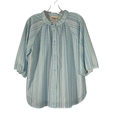 Antigo tamanho grande? Camisa Grandmacore listrada azul Illusions Of California com botões - Imagem 1 de 4