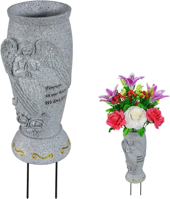 Cemetery Vase, Memorial Grave Vase with Ground Spikes, Angel Vases for Fresh/Art