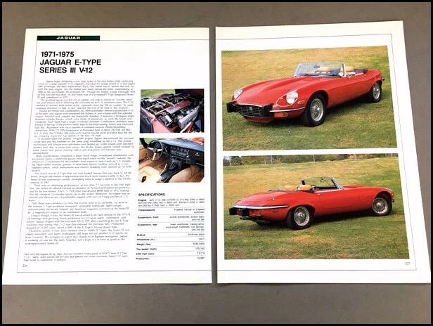Jaguar E-Type V12 Car Review Print Article with Specs 1971 1972 1973 1974 P226 — 第 1/1 张图片