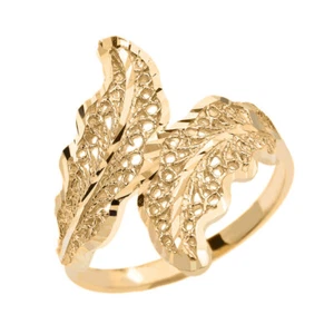 Gold Diamond Cut Filigree Wreath Leaf Ring (Available in Yellow/Rose/White Gold) - Picture 1 of 4