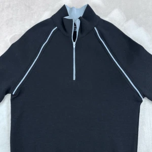 DEMETRE Sweater Mens Large Black 1/4 Zip 100% Wool LS Pullover Sweatshirt VTG - Picture 1 of 8