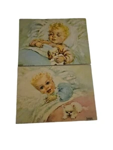 Florence Kroger Print ~ Baby Pets  "Wake Up Time" & "Sweet Dreams"  1950's 5"×7" - Picture 1 of 8