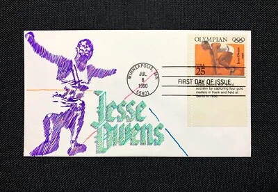 #2496 1990 Jesse Owens FDC w/Hand-Drawn Cachet by Tony Ciccolella - Image 1 of 3