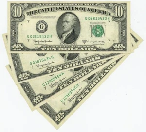 FR #2014G $10 1950D (4) Federal Reserve Notes Chicago 2x2 Consec DC-6185 - Picture 1 of 2
