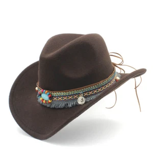 Jungen Mädchen Western Cowboyhut Kinder Cowgirl Kappen Wollmischung Böhmen Quaste Band - Bild 1 von 24
