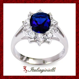 Sfarzoso Anello Zaffiro Donna in Argento 925 rodiato Oro Bianco - Foto 1 di 10