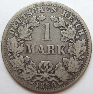 Coin Deutsches Reich Kaiserreich Silver 1 Mark 1880 A In Fine - Picture 1 of 2