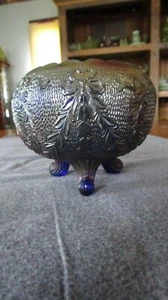 ANTIKE FENTON KOBALTBLAU KARNEVAL GLASGIRLANDE UND SCHLEIFEN ROSENSCHALE - Bild 1 von 4