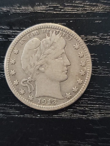 1913 Barber quarter, fine ++ scarce date Cover