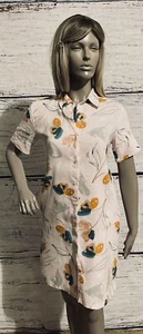 WOMENS RACHEL ZOE LINEN PINK FLORAL COLLARED BUTTON UP SHIRT DRESS ~ SIZE S - Picture 1 of 4