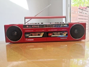 Sanyo M-WS400L Rare Radio Cassette Recorder Mini Boombox 4 Speaker Portable.RED! - Picture 1 of 18