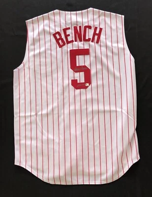 Rare Johnny Bench signed autographed "ACT 99" Cincinnati Reds Jersey Global COA - Image 1 of 4