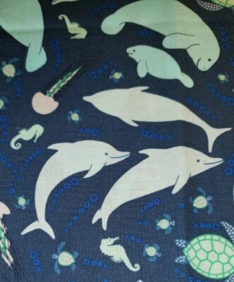 100% Cotton Ocean Life Dolphin Turtle Manatee Boundless Bluprint Fabric 1/4 Yard - Image 1 of 2