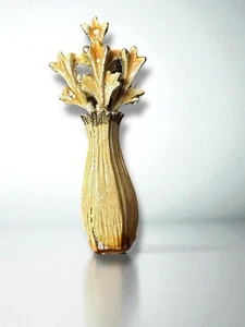 Vintage Enamel Celery Brooch Mid Century Vegetable Pin Gold Tone 1960s - Picture 1 of 4
