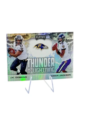 2020 Panini Playoff - Thunder and Lightning Lamar Jackson, J.K. Dobbins #TL-1... - Image 1 of 2