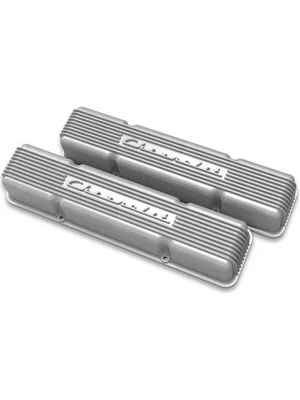 Holley Valve Covers Tall Cast Natural Finned Chevy Small Block Pair (241-106) - Image 1 of 4