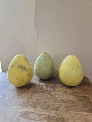 Set Of 3 Alabaster Stone Pears, Missing Stems - Image 1 of 4