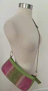 Borsa CLAUDIA CIUTI Made in Italy pelle di serpente Pnk e pelle verde con catena oro - Foto 1 di 18