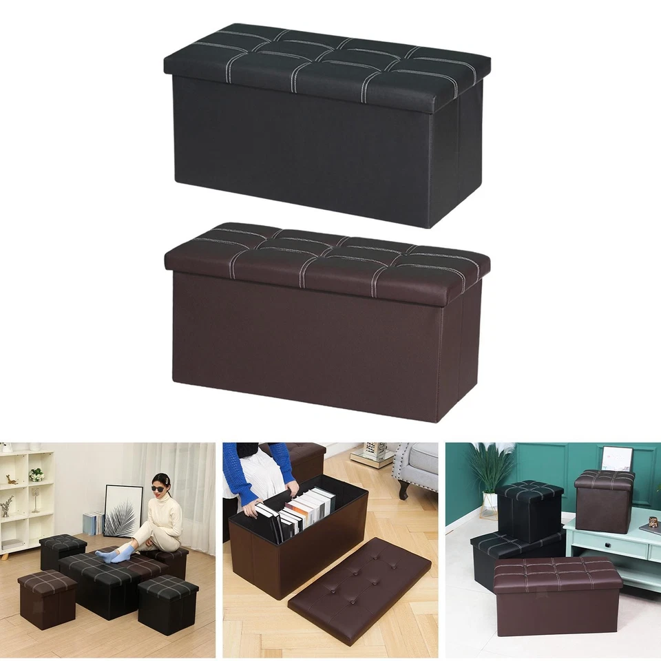 Folding Storage Boxes Seat Foot Rest Stool Ottoman Storage Bins for Hallway - Image 1 of 1
