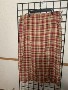 Vintage Jones New York Plaid Long Length Wrap Skirt 100% Linen Women's Size 18W - Picture 1 of 6