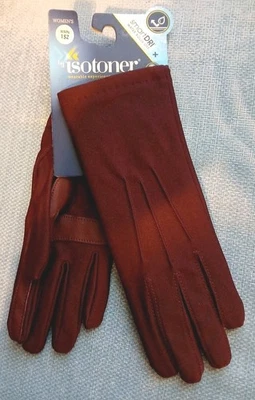 ISOTONER Women's Smartouch/DRI Gloves PLUM Nylon/Leather Palm & Tips 1 Sz/ NEW! - Image 1 of 4
