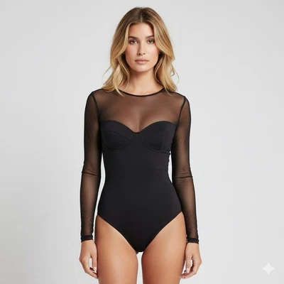 Body vintage La Vie En Rose negro transparente manga larga con aros - 32/XS Foto 1 de 4