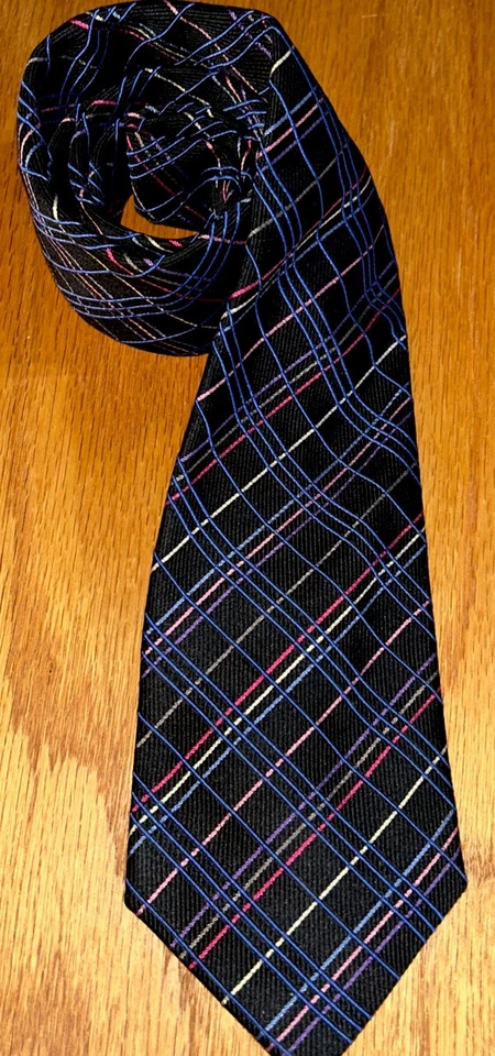 Corbata de Colección Turnbull & Asser Para Hombre Negra con Líneas Geométricas Azul Púrpura Plata Rosa Foto 1 de 4