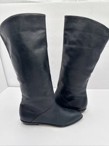VTG SUMI Brazilian Leather Navy Blue Tall Knee High Slouch Boots Sz 6M - Picture 1 of 12