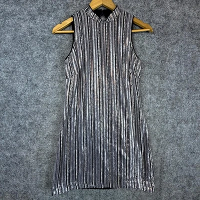 Vestido Guess Bling Para Mujer 0 Lentejuelas Plateadas Brillo Año Nuevo Fiesta Cóctel Retro Mod Foto 1 de 4