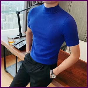 Hochwertige Herren Halb Rollkragen Strick T Shirts Herren Herbst Kurzarm Slim - Bild 1 von 31
