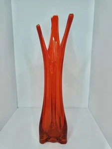 HTF Vintage MCM Viking Glass 22” Persimmon 3 Foil Swung Vase Stunning - Picture 1 of 6