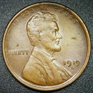 Centavo de trigo Lincoln AU+ 1919 D 1C - Imagen 1 de 2
