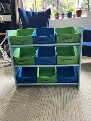 Pirate Theme Blue wooden storage unit with 9 textile containers - Image 1 of 4