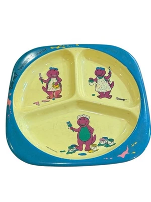 De colección 1992 Ecolandia Barney Le encanta pintar placa seccionada 3 compartimentos amarillo Foto 1 de 3