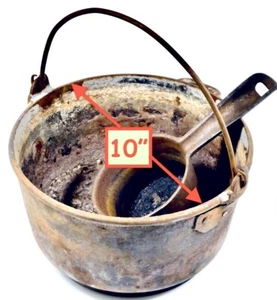 Dutch Oven Cast Iron Hanging Camp Cauldron With Ladle + Orphaned Lid Needs Work - Picture 1 of 15