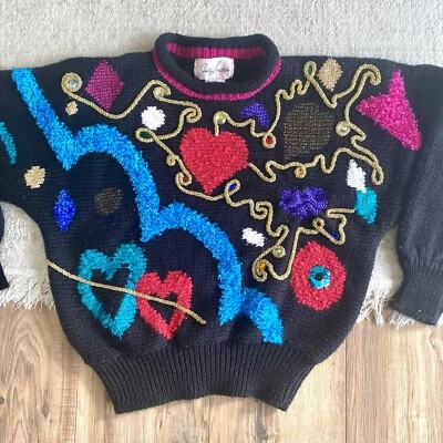 Jaclyn Smith Vintage 80s 90s Geometric Heart Knit Pullover Sweater Size S Small - Image 1 of 4