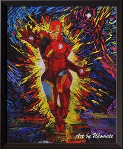 Superhero Iron Man Wall Decor Canvas Print Van Gogh Starry Night Wall Art A063 - Picture 1 of 2