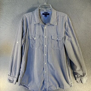 Tommy Hilfiger Shirt Men's XL Button Up Black White Plaid Long Sleeve Roll Tab - Picture 1 of 14