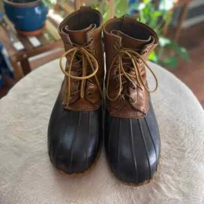 L.L. Bean Black Tan Rubber Leather Duck Boot - Изображение 1 из 4