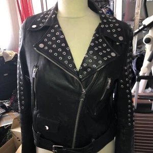 Zara 100% Echtleder Biker Lederjacke mit stylishen Nieten Leder Jacke M - Bild 1 von 4