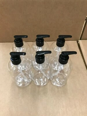 12oz Clear Plastic Bottle with Black Lotion Pump, Pack of 6 Made in USA - Image 1 of 4