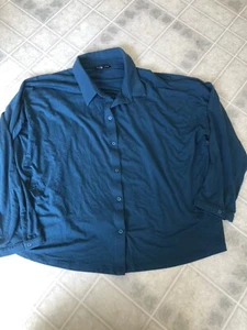 Eileen Fisher Tencel Dark Teal Button Front Classic Collar Shirt Large - Picture 1 of 4