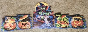 VTG 90's Die Cut - 3 Witches w/Cauldron & Ghoulish Jack O'Lanterns - 42" Long - Picture 1 of 18