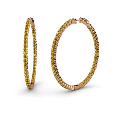 Citrine 1 3/4 ctw Common Prong Inside-Out Hoop Earrings 14K Rose Gold JP:37591 - Image 1 of 4